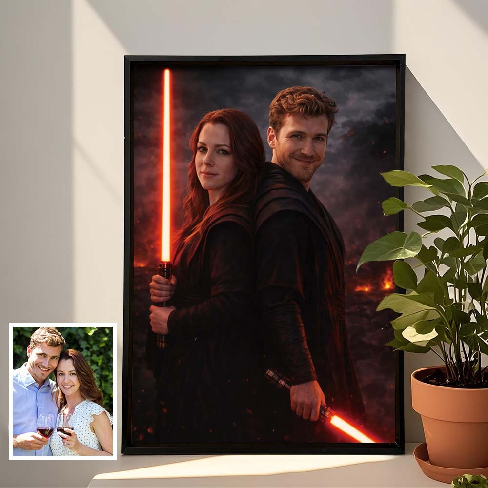 Custom Lightsaber Galactic Hero Couple Portrait Frame Gift Valentine's Day Gifts for Couple