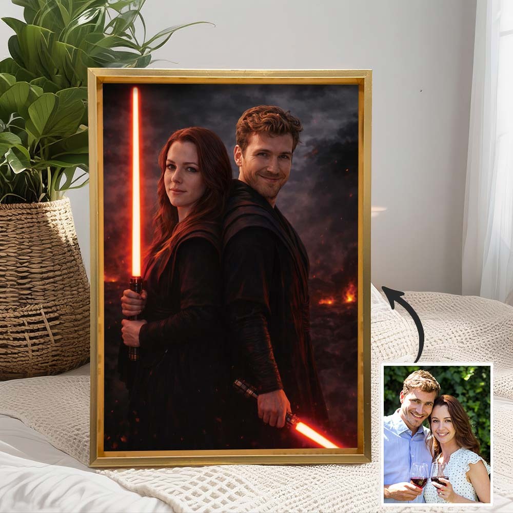 Custom Lightsaber Galactic Hero Couple Portrait Frame Gift Valentine's Day Gifts for Couple