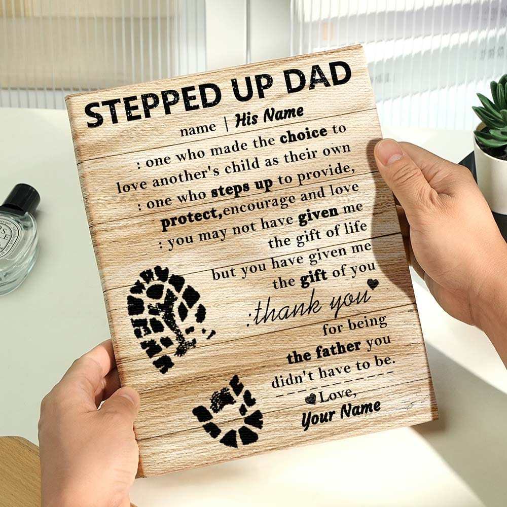 Custom Stepped Up Dad Frame Personalized Easel-Back Gallery Wrapped Canvas Unique Gifts for Fahter's Day - Giftlab