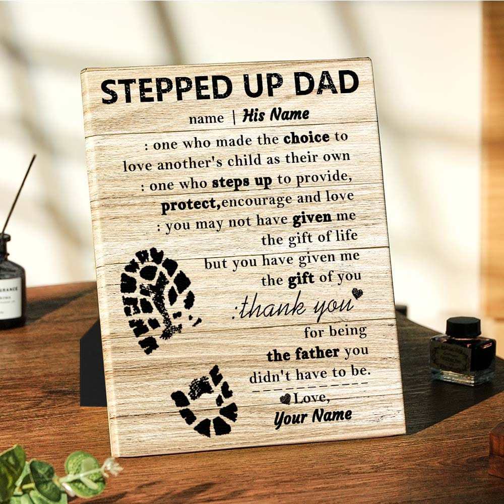 Custom Stepped Up Dad Frame Personalized Easel-Back Gallery Wrapped Ca