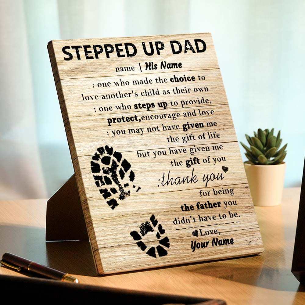 Custom Stepped Up Dad Frame Personalized Easel-Back Gallery Wrapped Canvas Unique Gifts for Fahter's Day - Giftlab