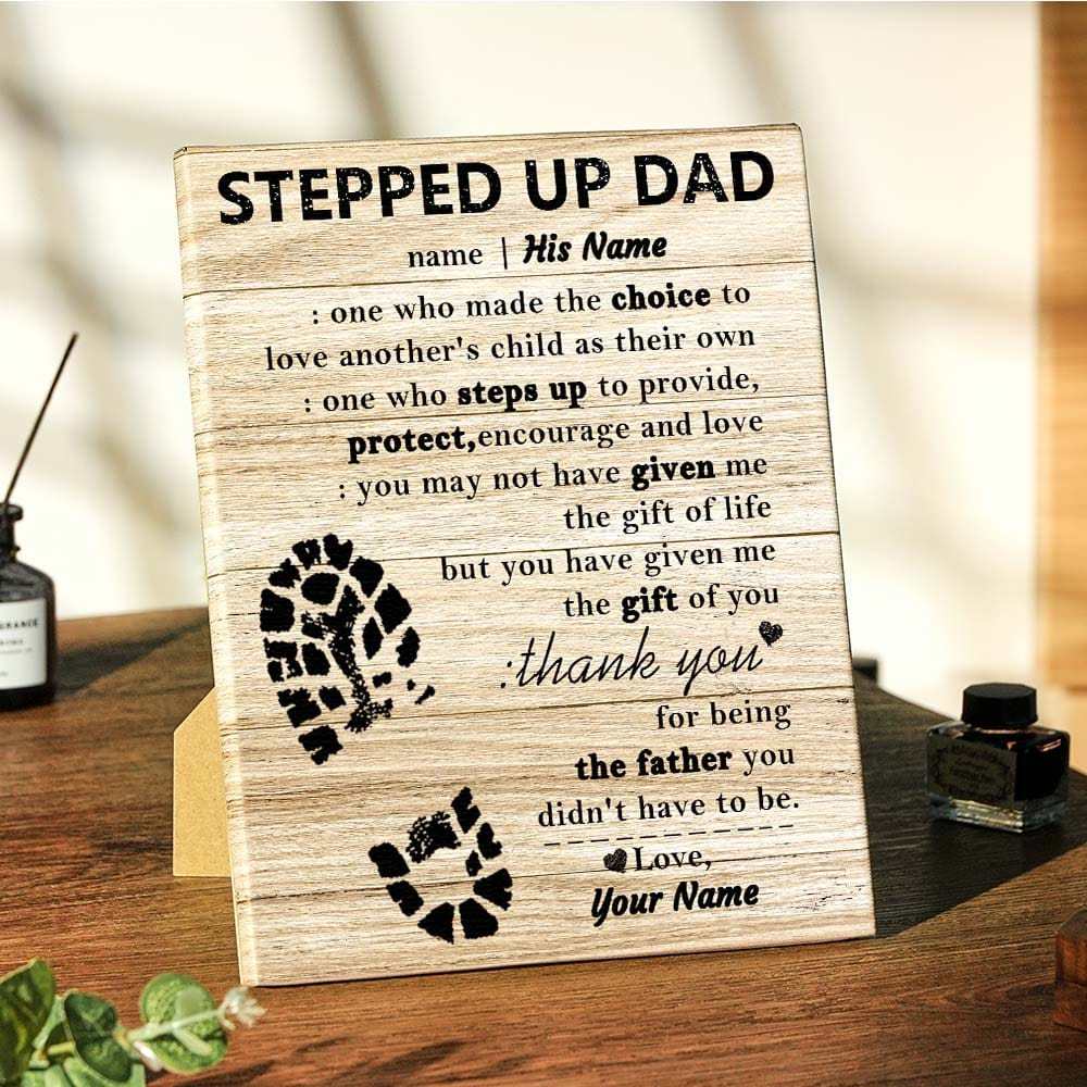 Custom Stepped Up Dad Frame Personalized Easel-Back Gallery Wrapped Canvas Unique Gifts for Fahter's Day - Giftlab