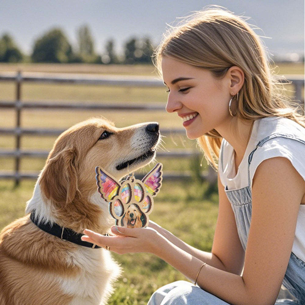 Personalized Pet Suncatcher Ornament with Photo Paw Print Ornament Memorial Gift for Pet Lovers - Bestchristmasgifts