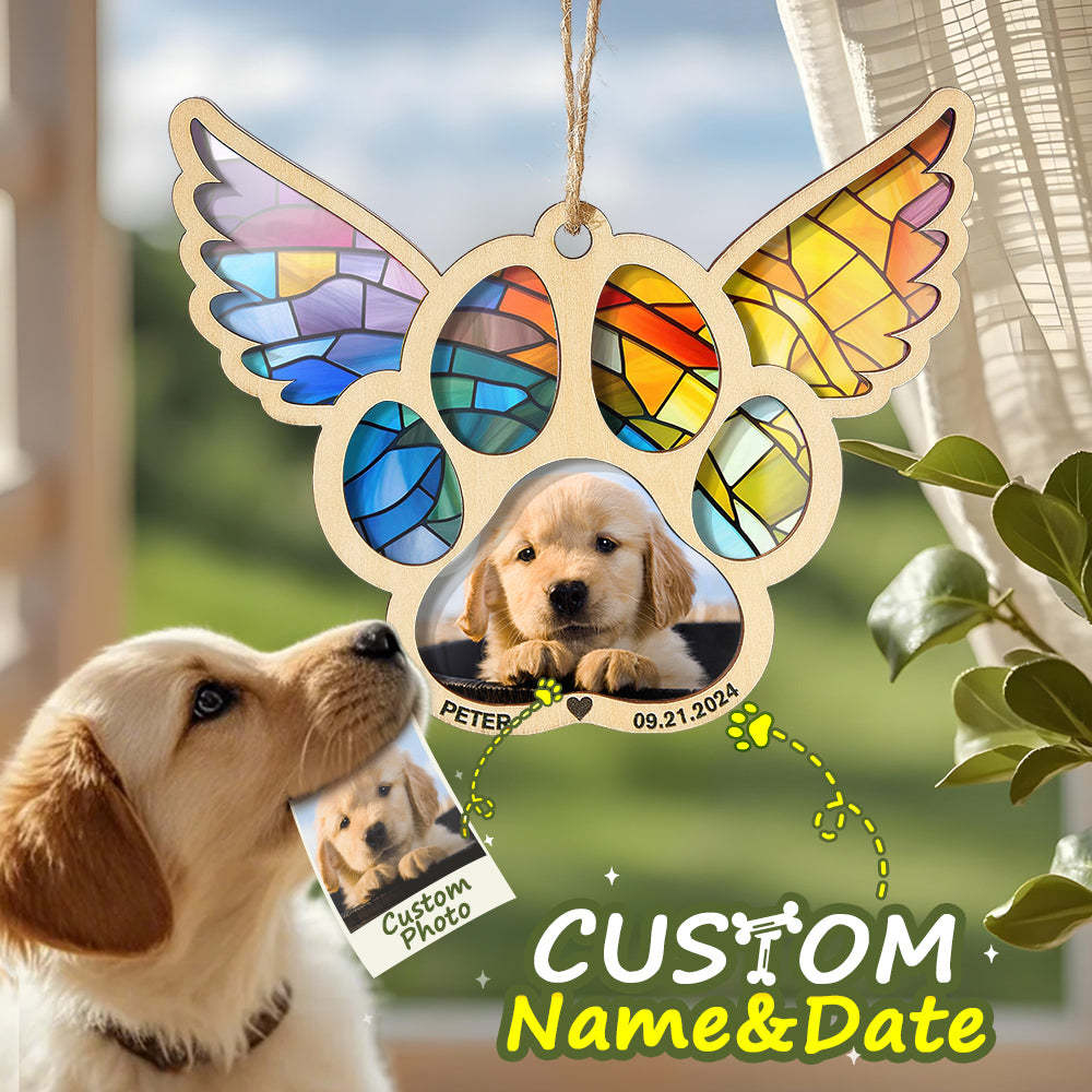 Personalized Pet Suncatcher Ornament with Photo Paw Print Ornament Memorial Gift for Pet Lovers - Bestchristmasgifts