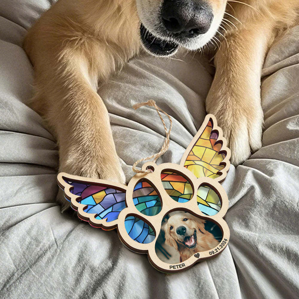 Personalized Pet Suncatcher Ornament with Photo Paw Print Ornament Memorial Gift for Pet Lovers - Bestchristmasgifts