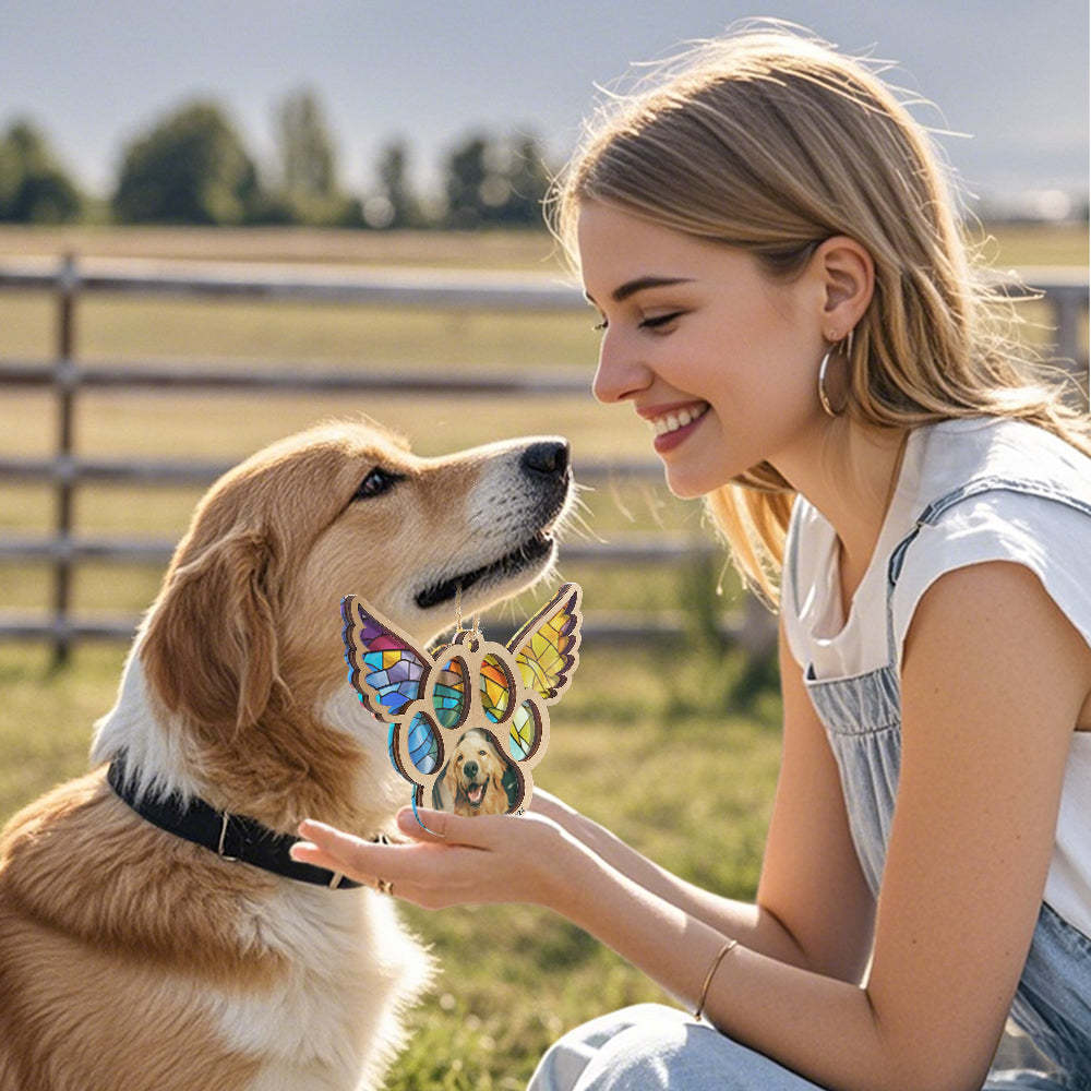 Personalized Pet Suncatcher Ornament with Photo Paw Print Ornament Memorial Gift for Pet Lovers - Bestchristmasgifts