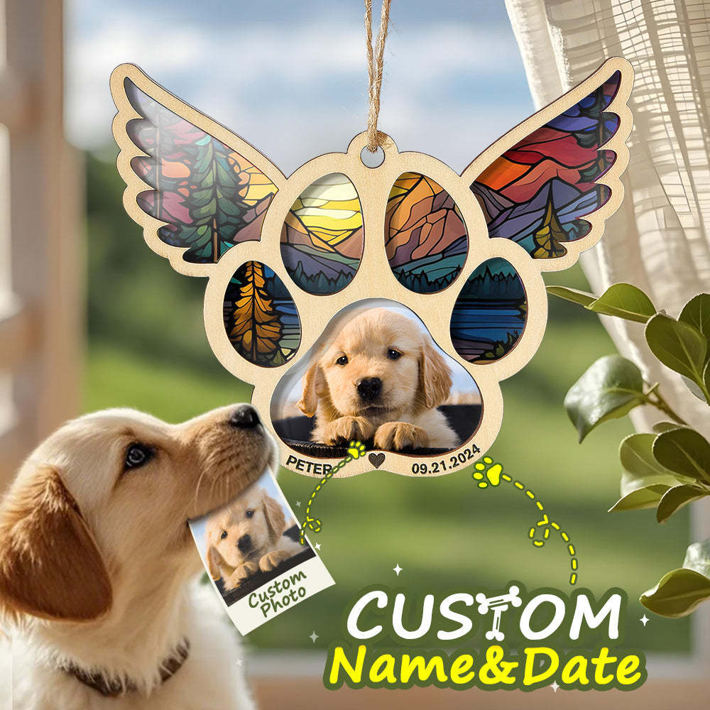 Personalized Pet Suncatcher Ornament with Photo Paw Print Ornament Memorial Gift for Pet Lovers - Bestchristmasgifts