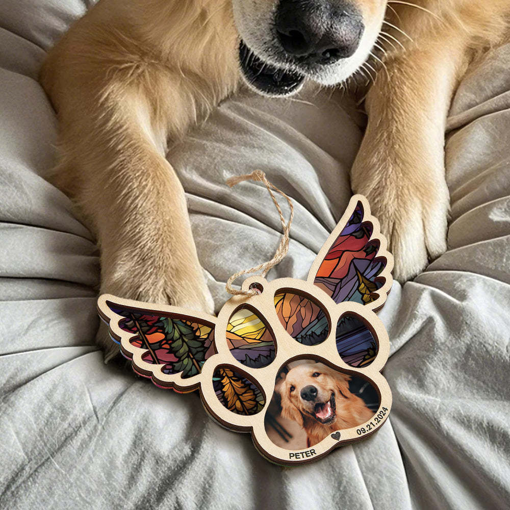 Personalized Pet Suncatcher Ornament with Photo Paw Print Ornament Memorial Gift for Pet Lovers - Bestchristmasgifts