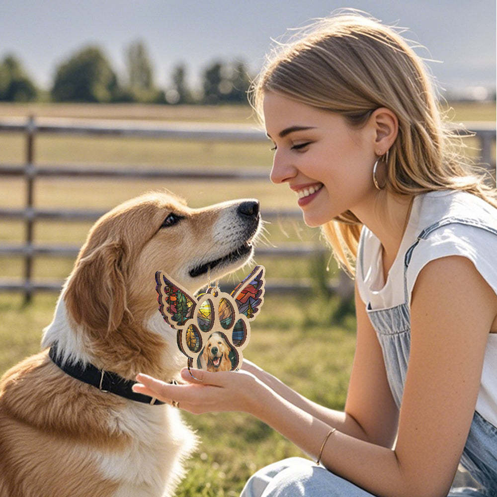 Personalized Pet Suncatcher Ornament with Photo Paw Print Ornament Memorial Gift for Pet Lovers - Bestchristmasgifts