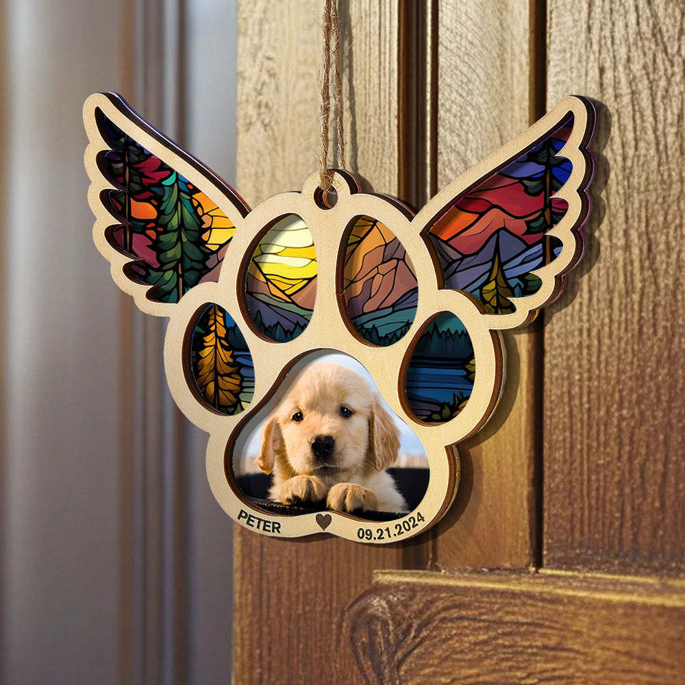 Personalized Pet Suncatcher Ornament with Photo Paw Print Ornament Memorial Gift for Pet Lovers - Bestchristmasgifts