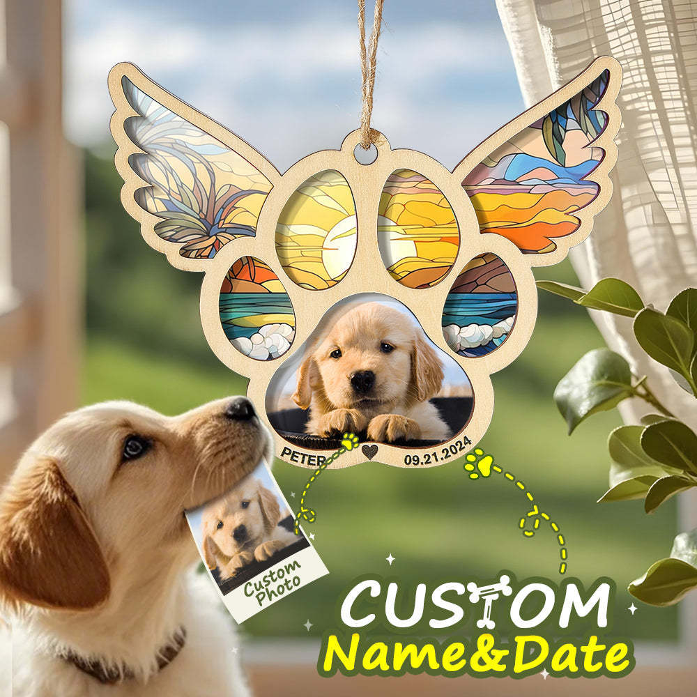 Personalized Pet Suncatcher Ornament with Photo Paw Print Ornament Memorial Gift for Pet Lovers - Bestchristmasgifts