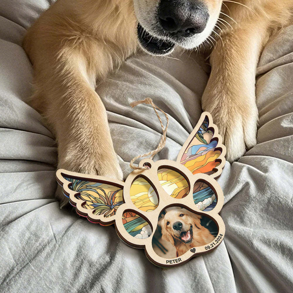 Personalized Pet Suncatcher Ornament with Photo Paw Print Ornament Memorial Gift for Pet Lovers - Bestchristmasgifts