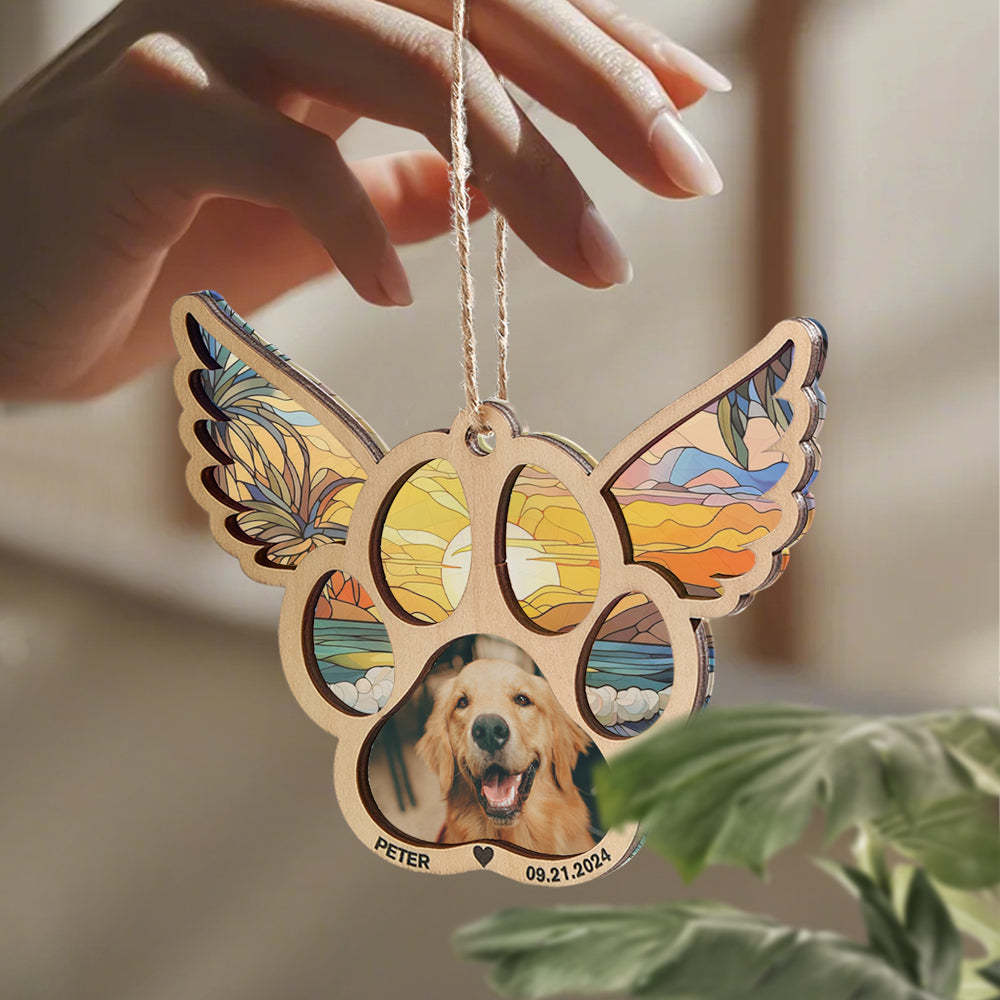 Personalized Pet Suncatcher Ornament with Photo Paw Print Ornament Memorial Gift for Pet Lovers - Bestchristmasgifts