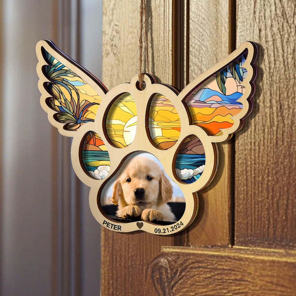 Personalized Pet Suncatcher Ornament with Photo Paw Print Ornament Memorial Gift for Pet Lovers - Bestchristmasgifts