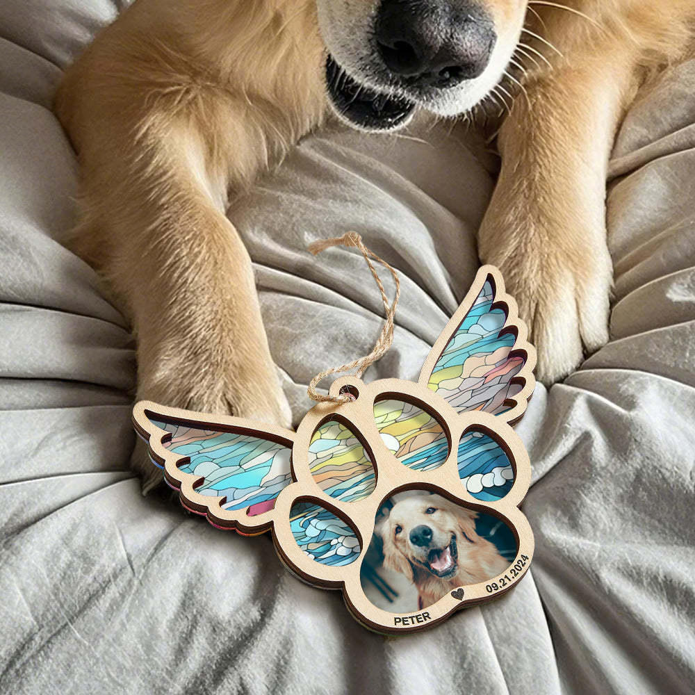 Personalized Pet Suncatcher Ornament with Photo Paw Print Ornament Memorial Gift for Pet Lovers - Bestchristmasgifts