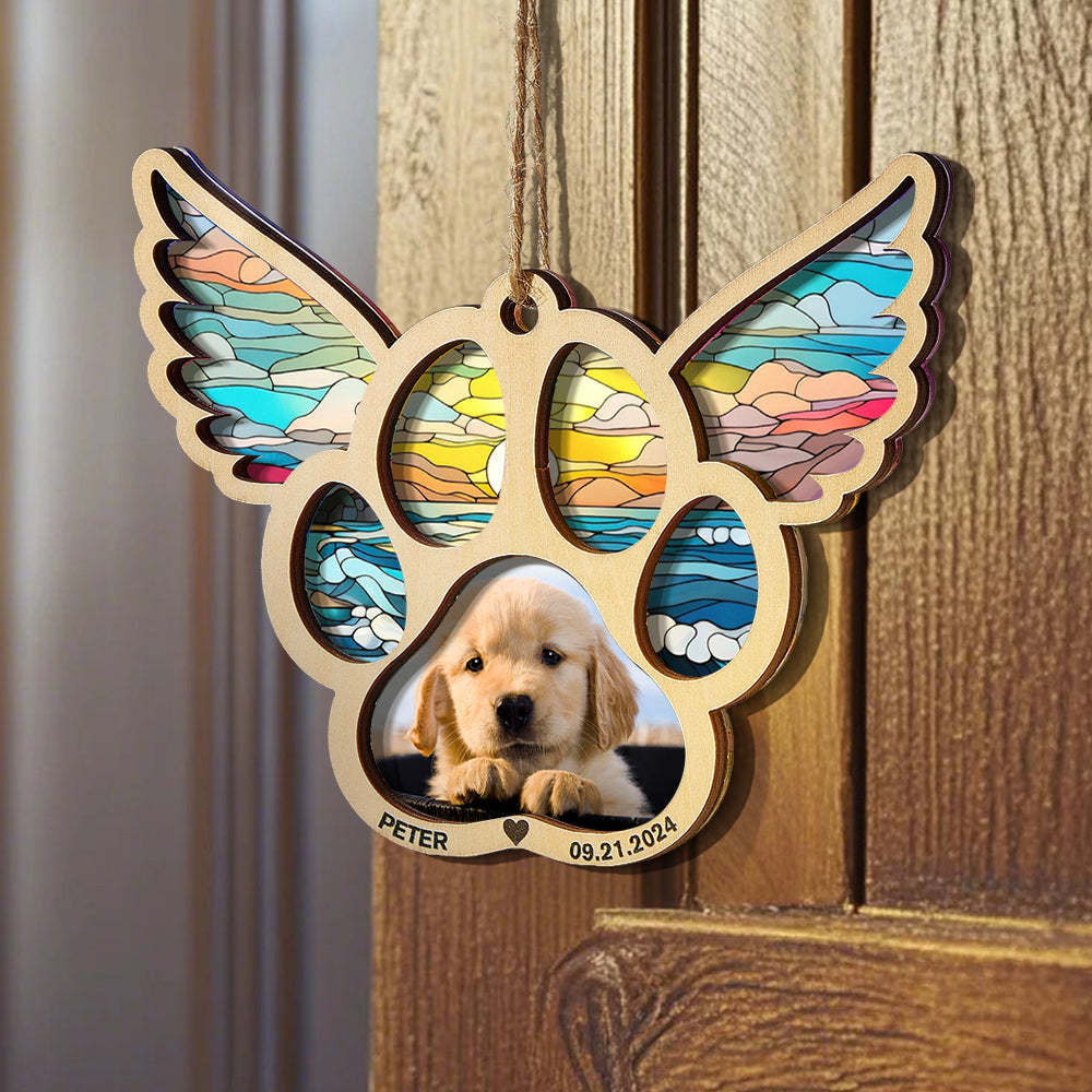 Personalized Pet Suncatcher Ornament with Photo Paw Print Ornament Memorial Gift for Pet Lovers - Bestchristmasgifts