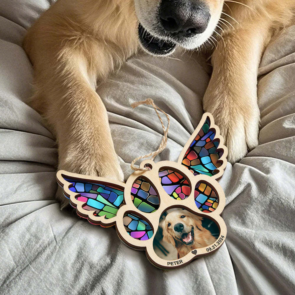 Personalized Pet Suncatcher Ornament with Photo Paw Print Ornament Memorial Gift for Pet Lovers - Bestchristmasgifts