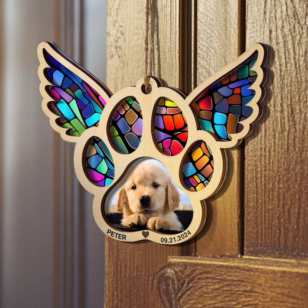 Personalized Pet Suncatcher Ornament with Photo Paw Print Ornament Memorial Gift for Pet Lovers - Bestchristmasgifts