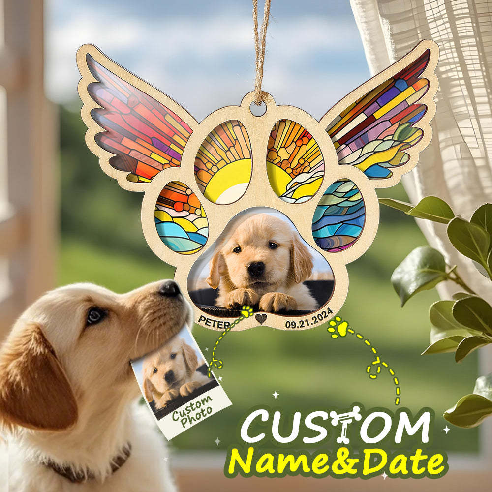 Personalized Pet Suncatcher Ornament with Photo Paw Print Ornament Memorial Gift for Pet Lovers - Bestchristmasgifts