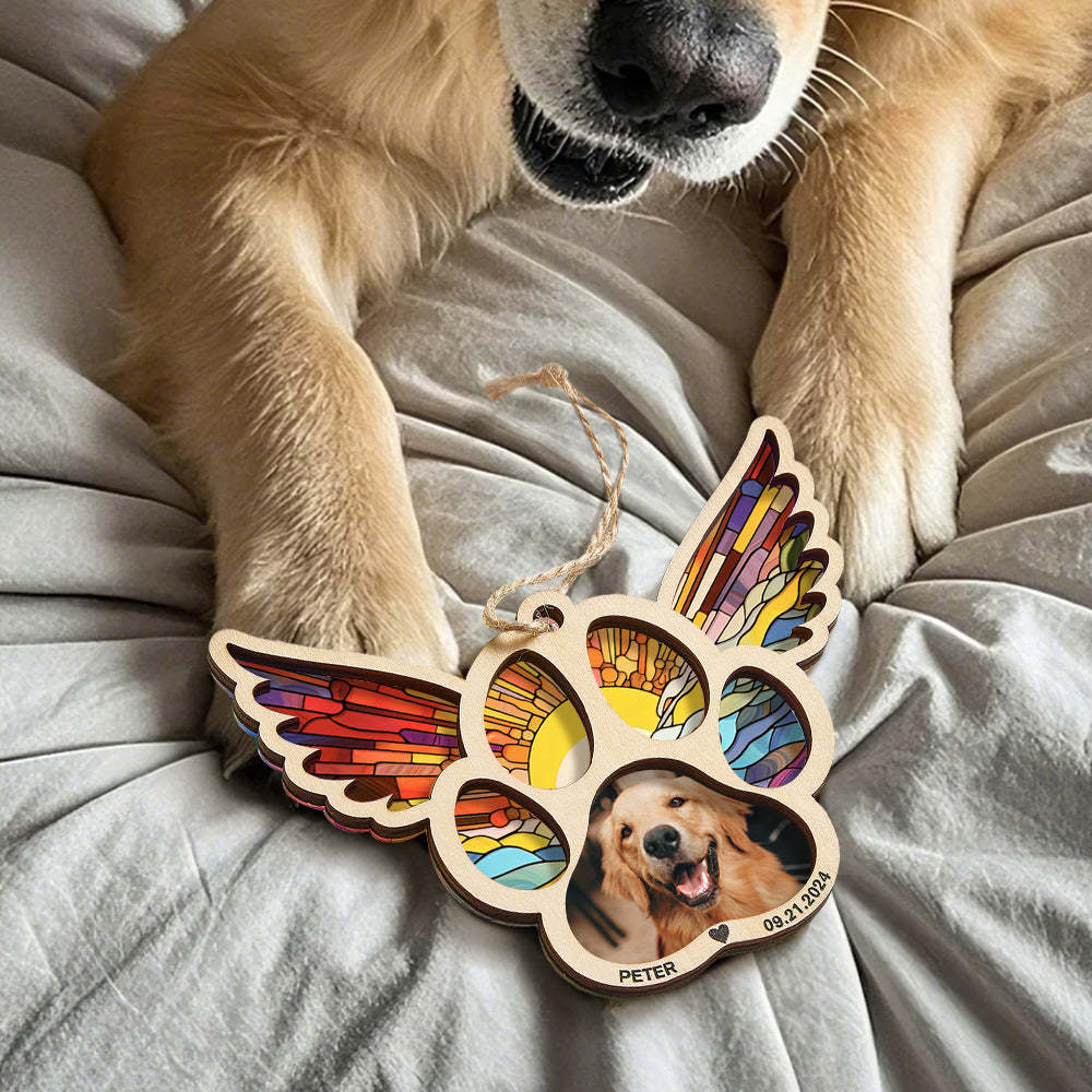 Personalized Pet Suncatcher Ornament with Photo Paw Print Ornament Memorial Gift for Pet Lovers - Bestchristmasgifts