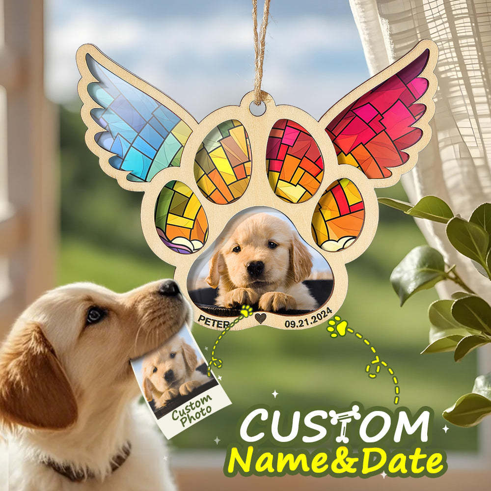 Personalized Pet Suncatcher Ornament with Photo Paw Print Ornament Memorial Gift for Pet Lovers - Bestchristmasgifts