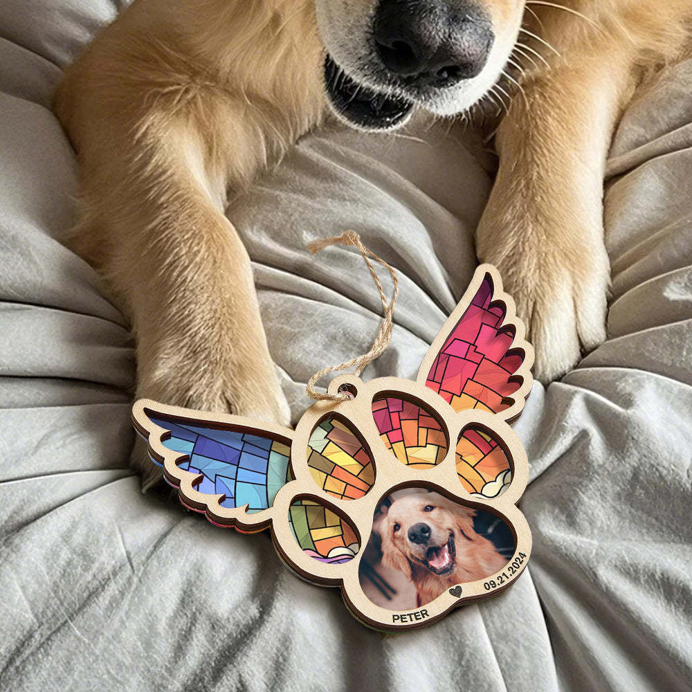 Personalized Pet Suncatcher Ornament with Photo Paw Print Ornament Memorial Gift for Pet Lovers - Bestchristmasgifts
