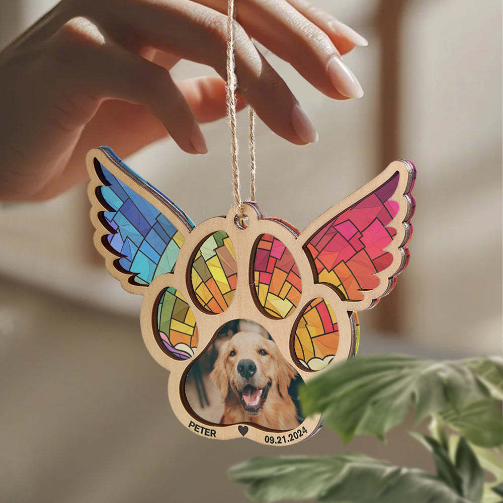 Personalized Pet Suncatcher Ornament with Photo Paw Print Ornament Memorial Gift for Pet Lovers - Bestchristmasgifts