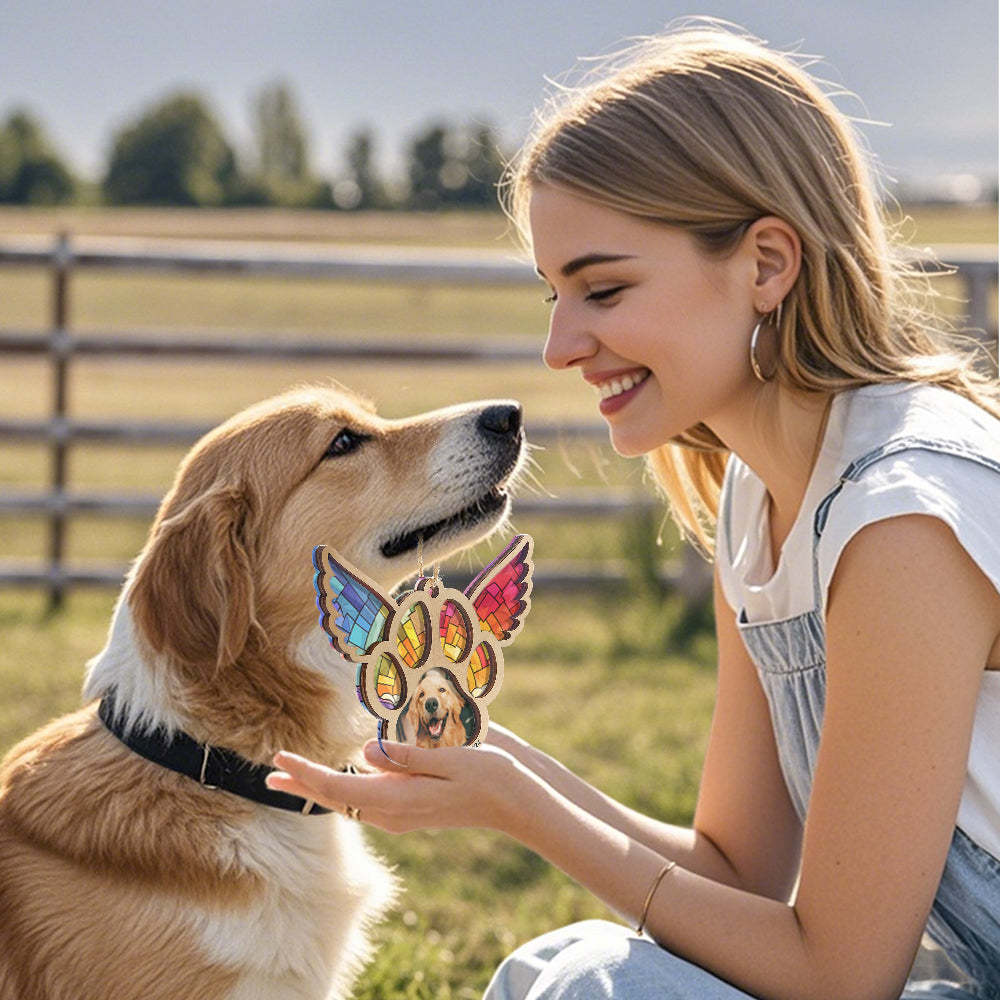 Personalized Pet Suncatcher Ornament with Photo Paw Print Ornament Memorial Gift for Pet Lovers - Bestchristmasgifts