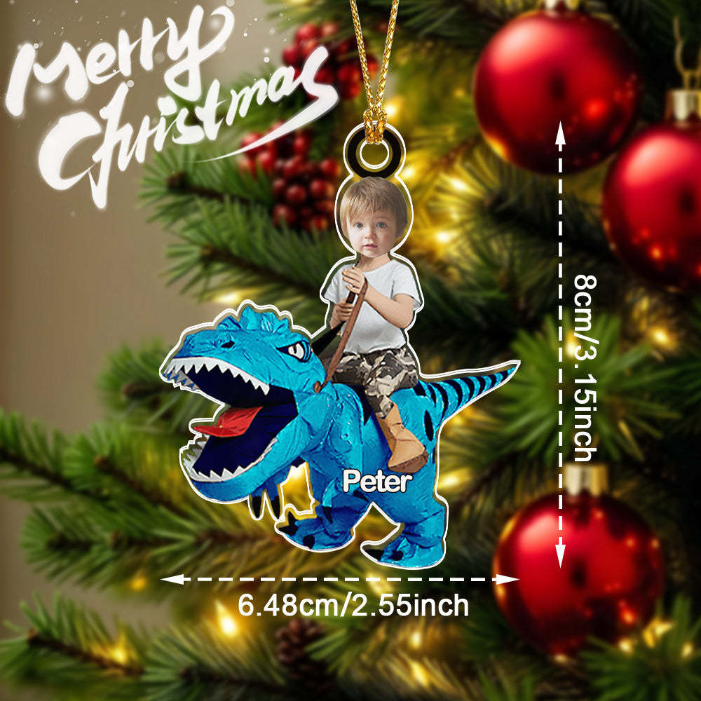 Personalized Cute Kid Rides The Dinosaurus Ornament with Name Christmas Ornament Gift - Bestchristmasgifts