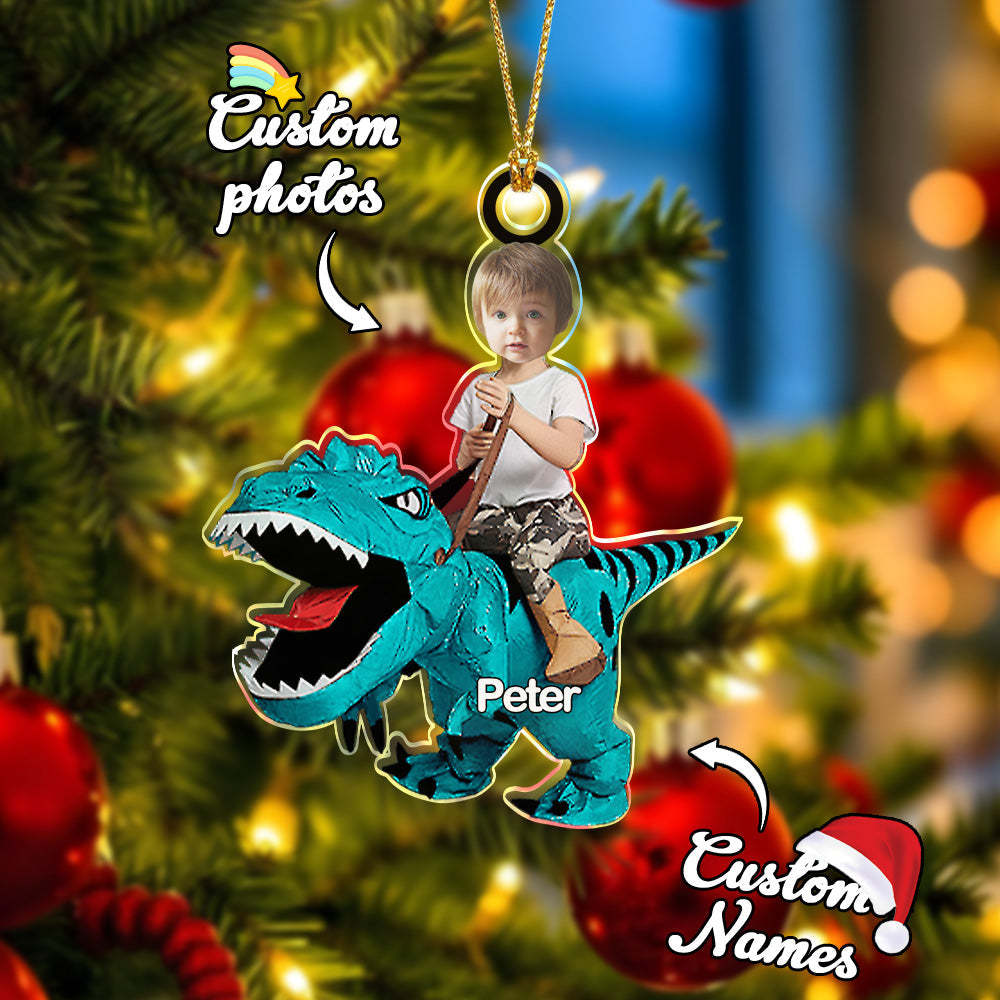 Personalized Cute Kid Rides The Dinosaurus Ornament with Name Christmas Ornament Gift - Bestchristmasgifts