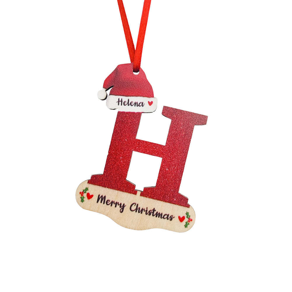 Personalized Christmas Letter Ornament with Red Hat Custom Name Christmas Tree Decoration - Bestchristmasgifts