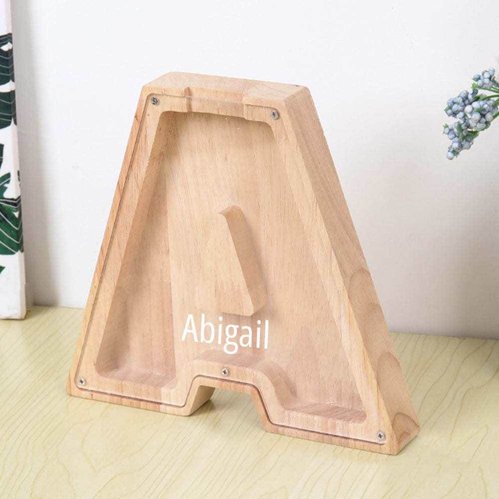 Personalized Letter Piggy Bank Custom Name Wooden Engraved Letter Money Box Gift for Kids