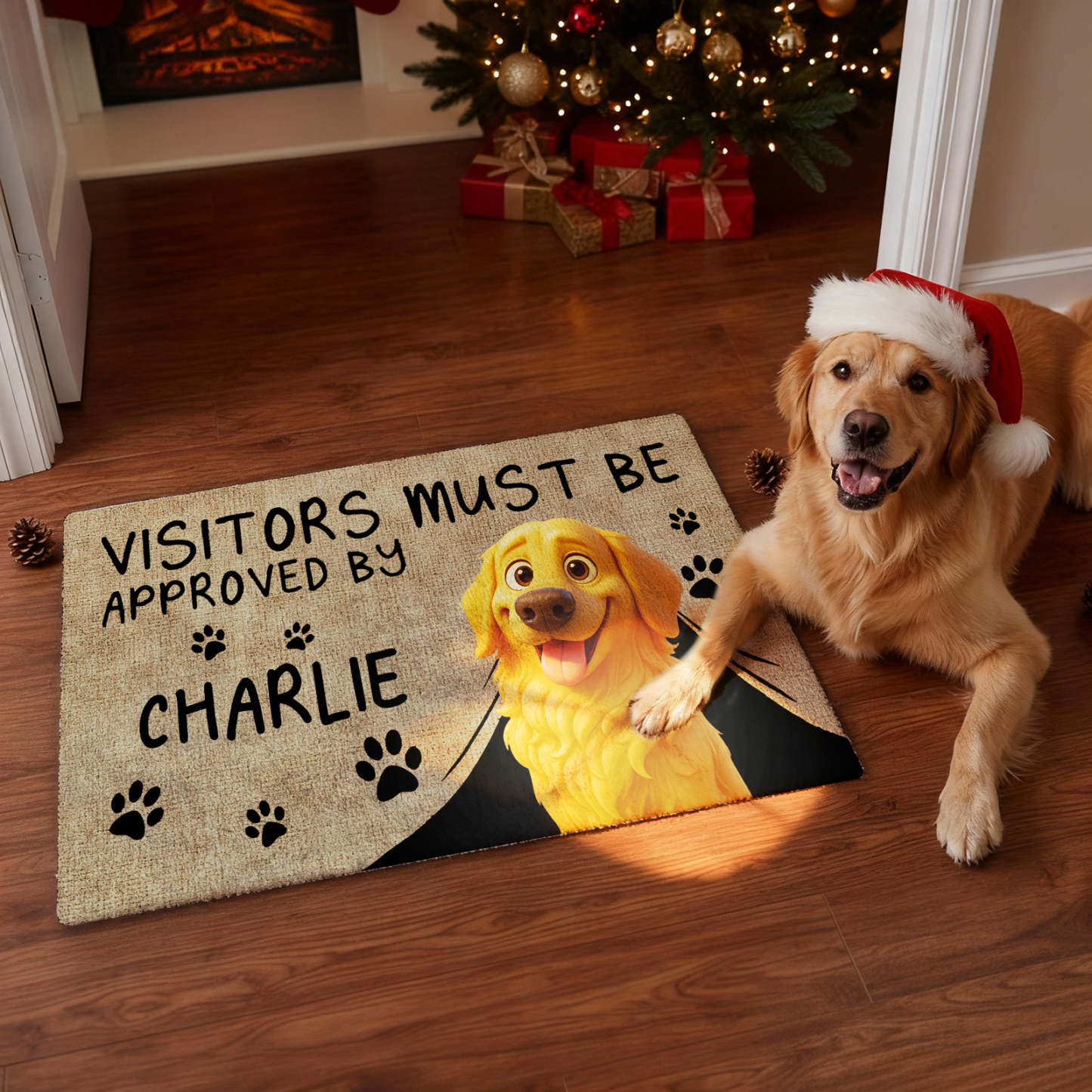 Custom Cartoon Pet Doormat "VISITORS MUST BE APPROVED BY" Pet Doormat Personalized Cartoon Pet Doormat Decoration For Pet Lovers