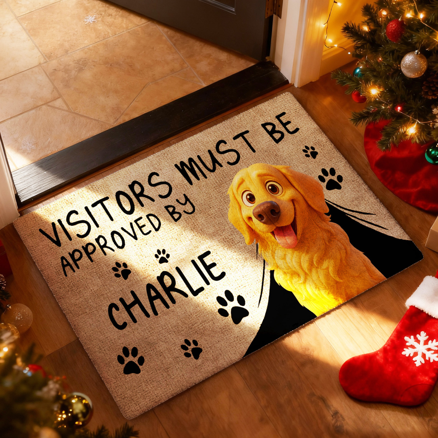Custom Cartoon Pet Doormat "VISITORS MUST BE APPROVED BY" Pet Doormat Personalized Cartoon Pet Doormat Decoration For Pet Lovers