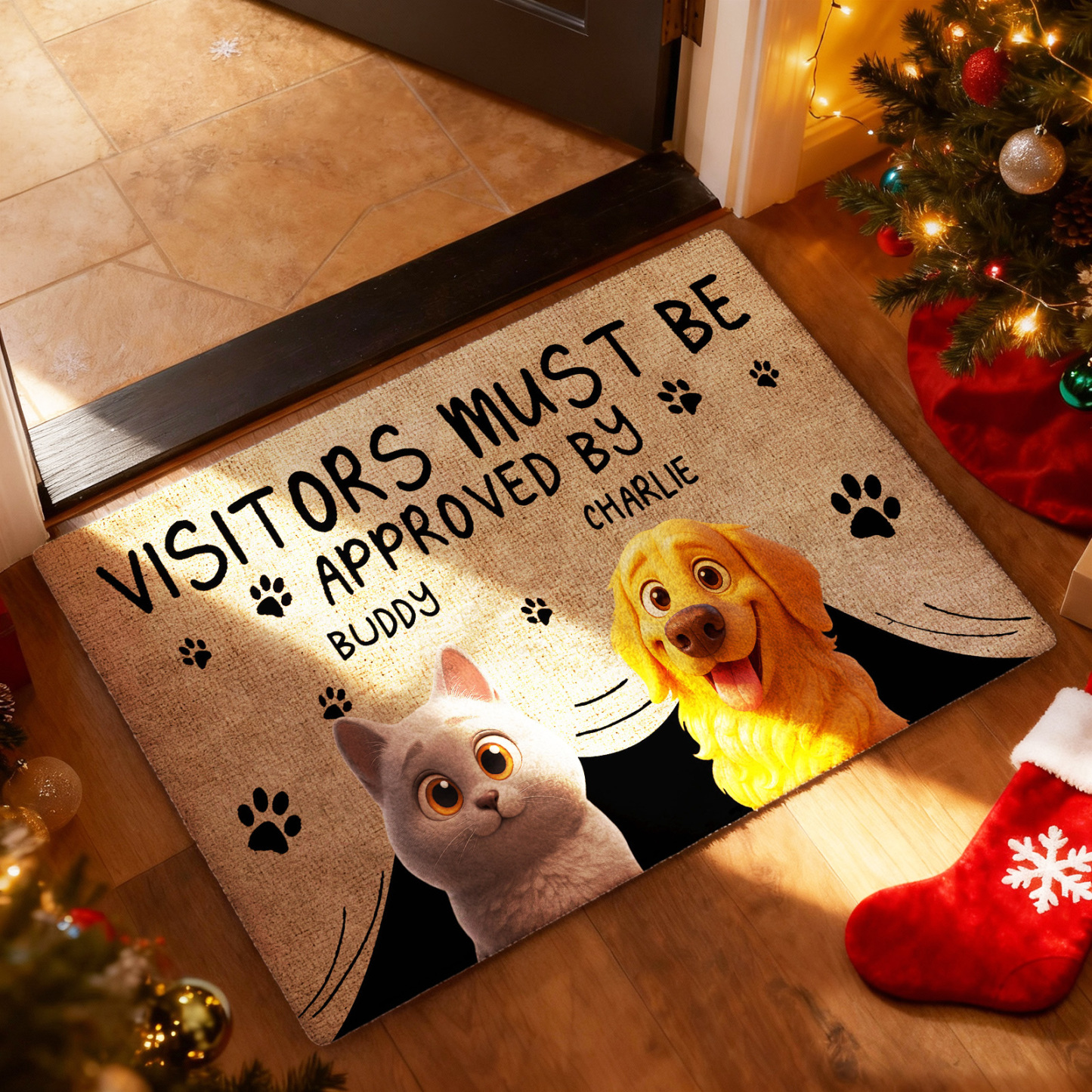 Custom Cartoon Pet Doormat "VISITORS MUST BE APPROVED BY" Pet Doormat Personalized Cartoon Pet Doormat Decoration For Pet Lovers