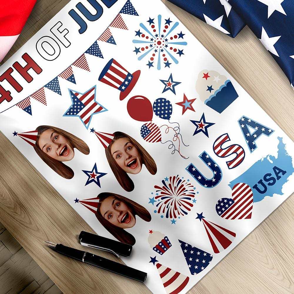 July 4th Gifts Custom Photo Face Sticker Independence Day the Fourth of July - Bestchristmasgifts