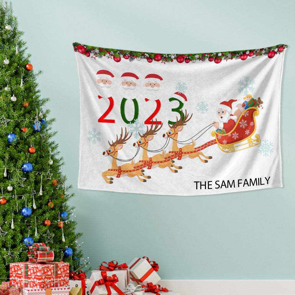Custom Engraved Christmas Tapestry 2023 Santa Snowflake Reindeer Decorative Wall Hanging - Bestchristmasgifts