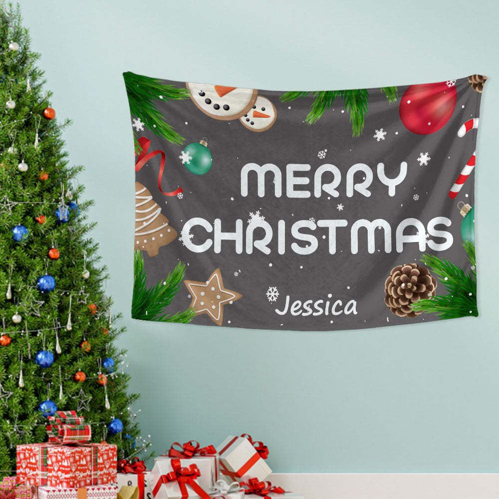 Custom Engraved Christmas Tapestry Merry Christmas Wall Hanging Decor for Bedroom Living Room - Bestchristmasgifts