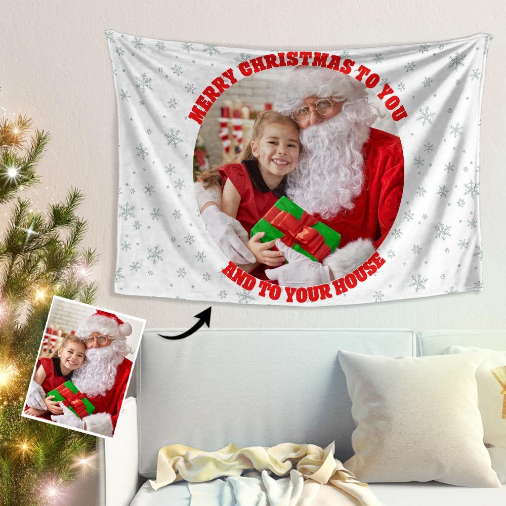 Custom Round Photo Christmas Tapestry Wall Decor Hanging Painting Creative Gift - Bestchristmasgifts