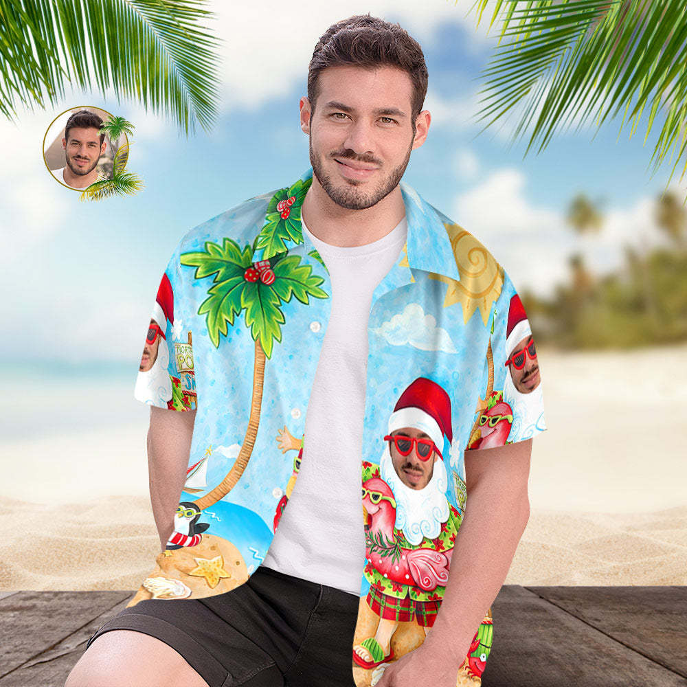 Custom Men's Face Hawaiian Halloween Christmas Shirts Personalised Funky Santa Party Shirt - Bestchristmasgifts