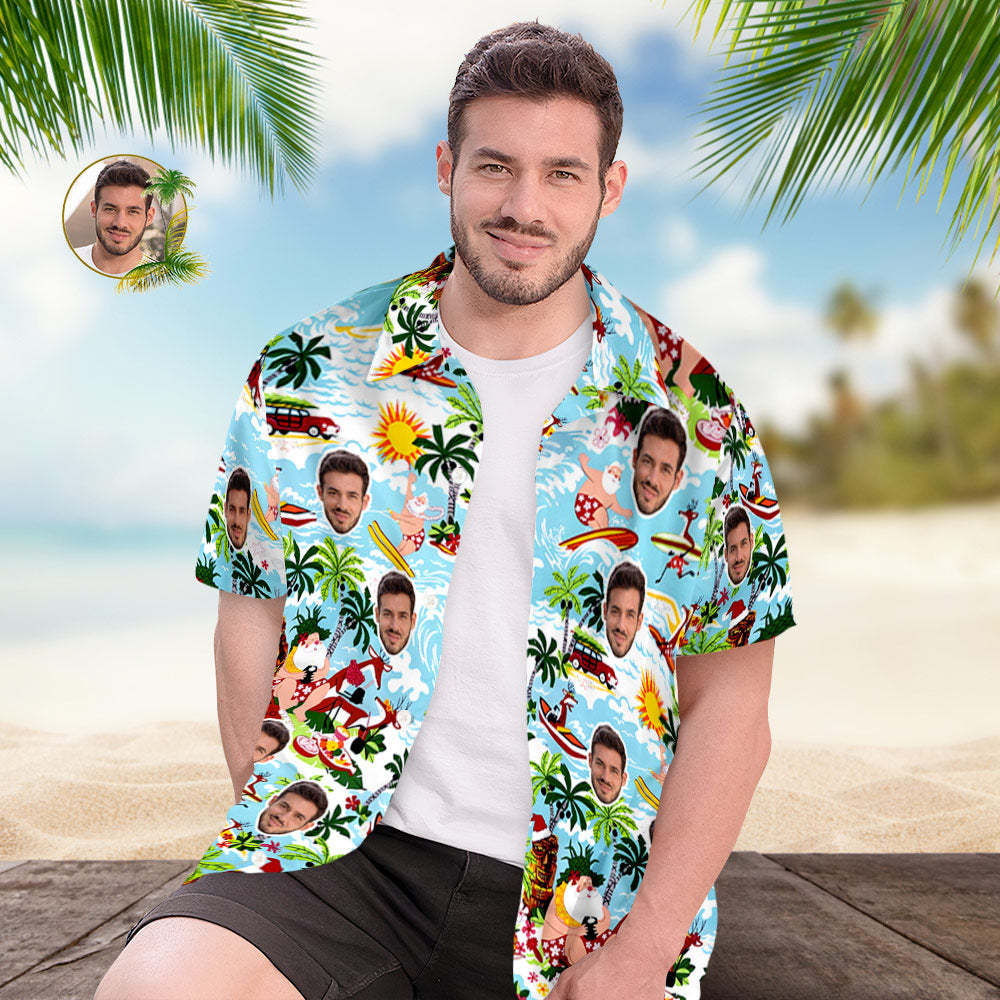 Custom Men's Santa Claus Party Tropical Ugly Hawaiian Christmas Shirts - Bestchristmasgifts
