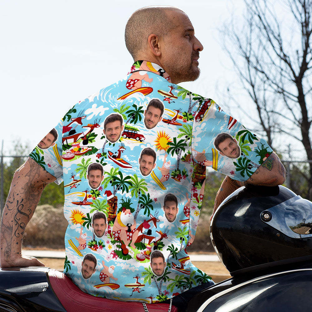 Custom Men's Santa Claus Party Tropical Ugly Hawaiian Christmas Shirts - Bestchristmasgifts