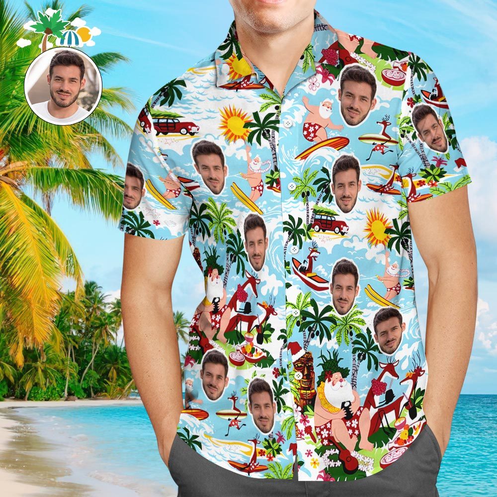 Custom Men's Santa Claus Party Tropical Ugly Hawaiian Christmas Shirts - Bestchristmasgifts