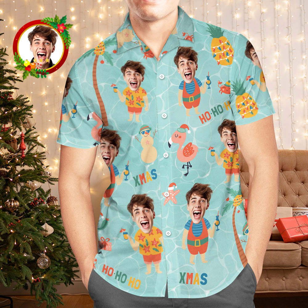 Custom Face Hawaiian Shirt Pineapple With Santa Claus Men's Christmas Shirts - Bestchristmasgifts