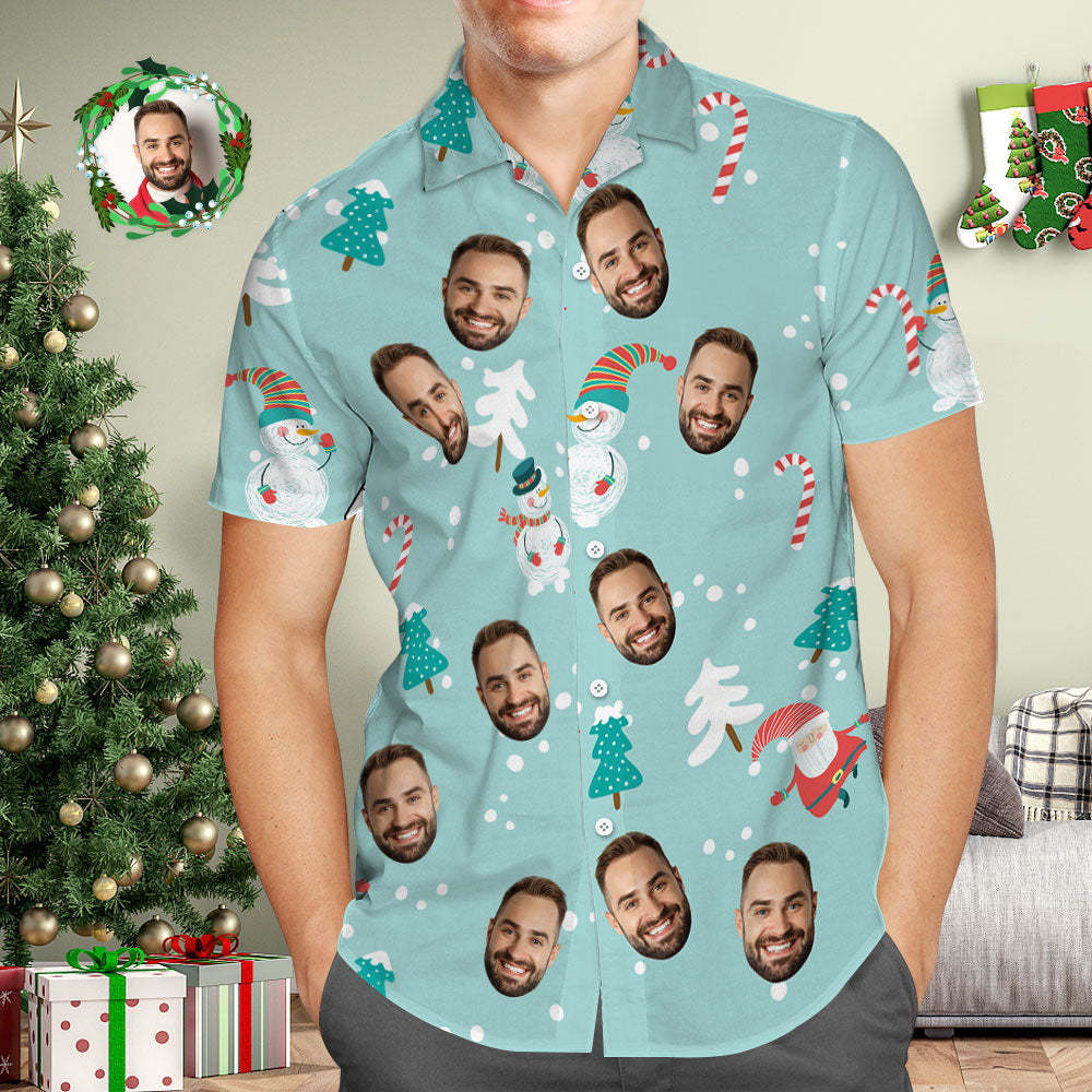 Custom Face Hawaiian Shirt Personalized Photo Hawaiian Shirts Christmas Gift for Him - Bestchristmasgifts