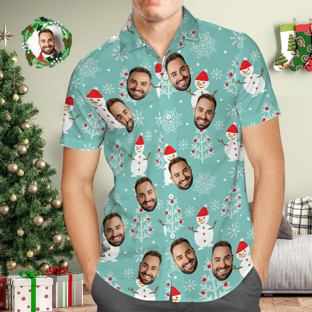 Custom Face Hawaiian Shirt Personalized Photo Blue Hawaiian Shirts Santa Claus Merry Christmas - Bestchristmasgifts