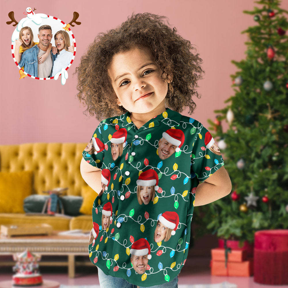 Custom Face Kid's Hawaiian Shirts Personalized Photo Christmas Family Xmas Leds Aloha Shirts - Bestchristmasgifts