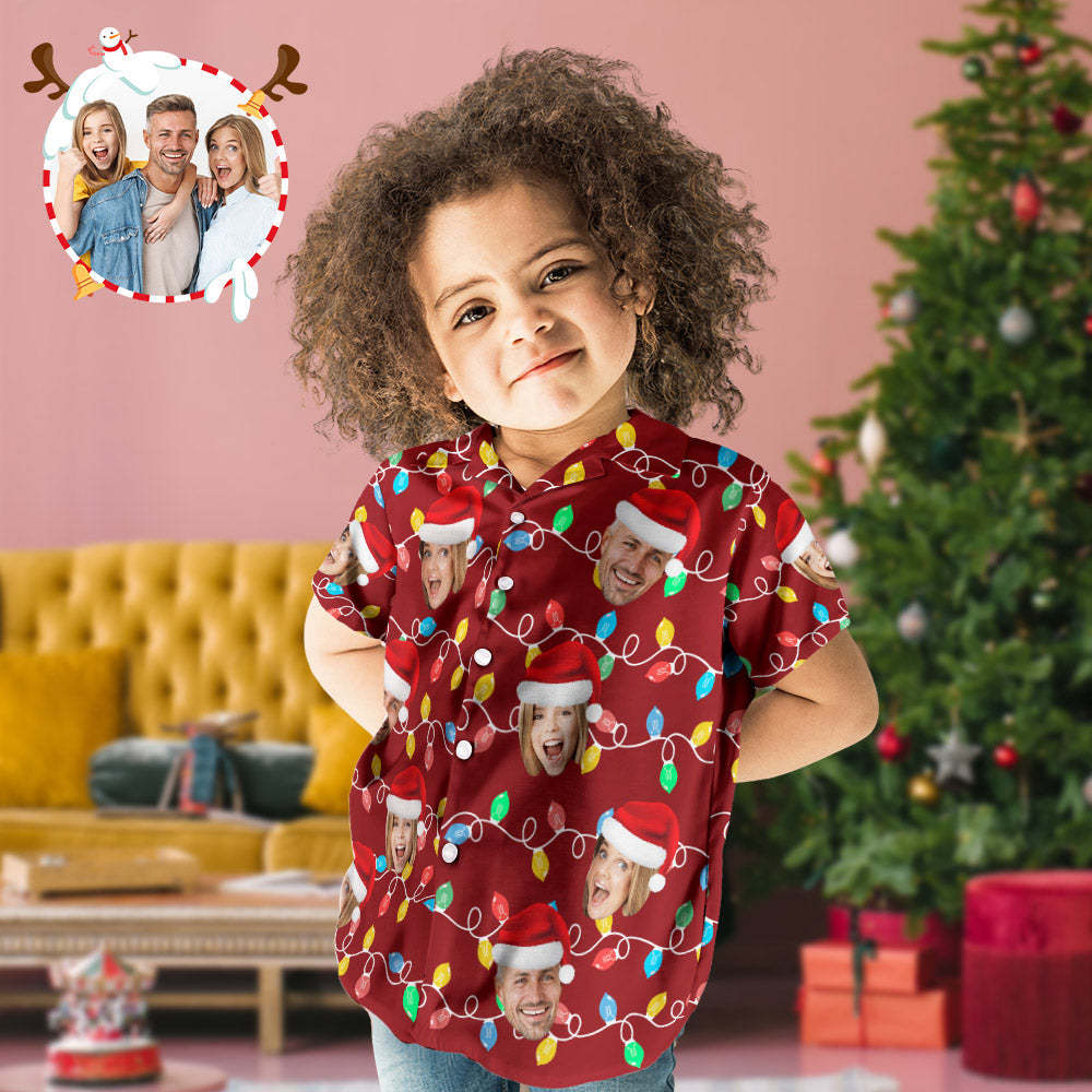 Custom Face Kid's Hawaiian Shirts Personalized Photo Christmas Family Xmas Leds Aloha Shirts - Bestchristmasgifts