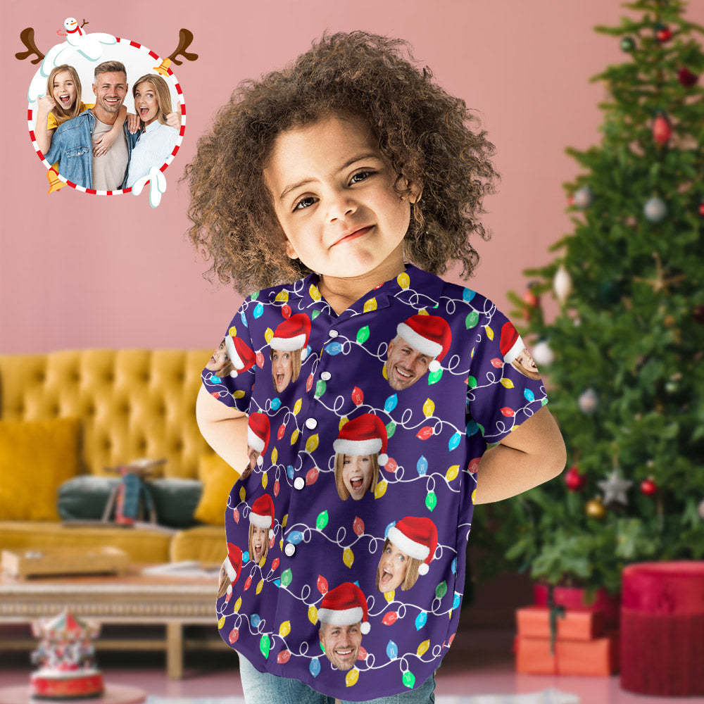 Custom Face Kid's Hawaiian Shirts Personalized Photo Christmas Family Xmas Leds Aloha Shirts - Bestchristmasgifts