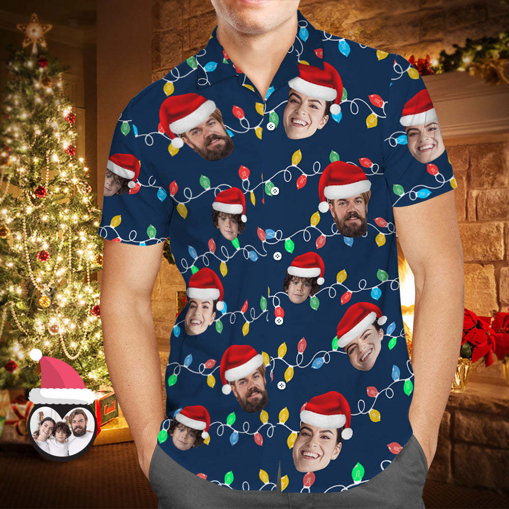 Custom Face Men's Hawaiian Shirt Personalized Photo Christmas Family Xmas Leds Aloha Shirts - Bestchristmasgifts